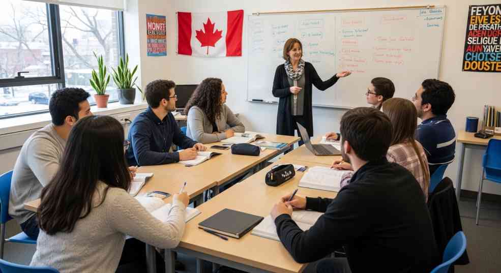 'French language learners preparing for TEF Canada requirements in Canadian classroom