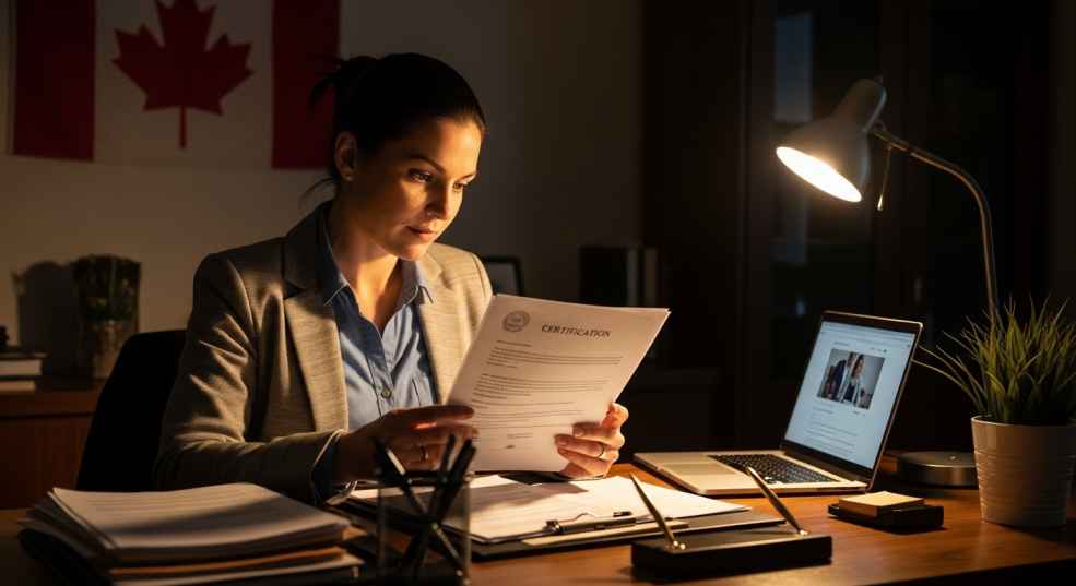 International teacher reviewing Canadian certification requirements and documentation