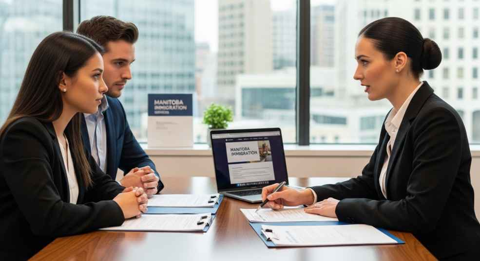 Licensed immigration consultant reviewing Manitoba PNP application documents for 2026 requirements compliance