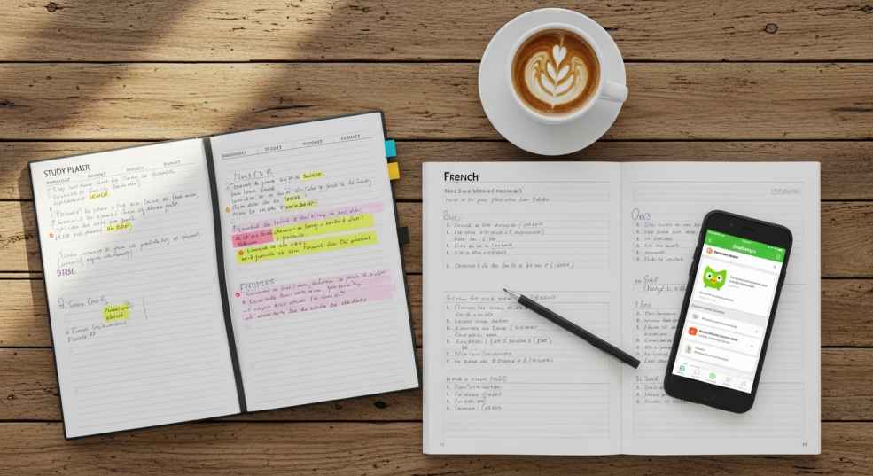 French study schedule and planning materials for Canada immigration preparation