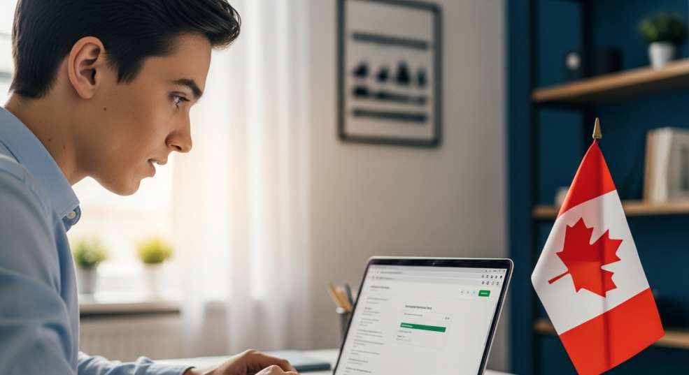 'Candidate monitoring Express Entry draw results on laptop in 2026