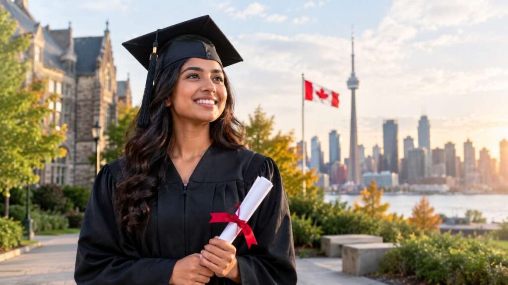 International graduate holding a diploma